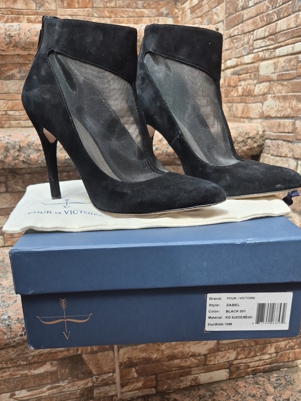 Pour La Victoire Black Suede & Mesh Pointed Ankle Boots